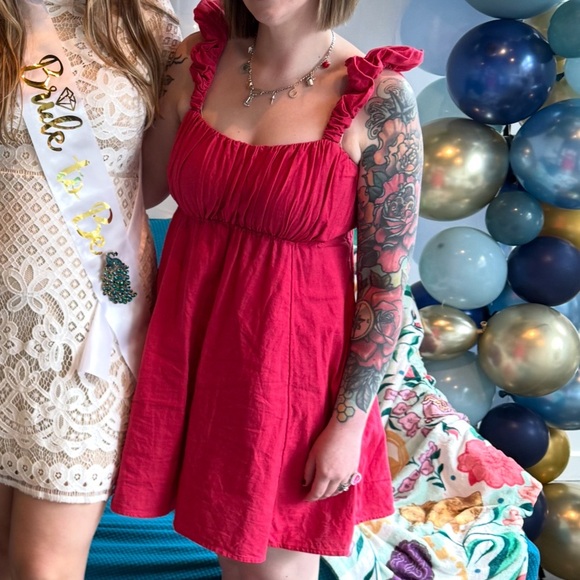 Abercrombie & Fitch Pink Mini Babydoll Ruffle Sleeve Linen Dress - Women’s S - Picture 16 of 16